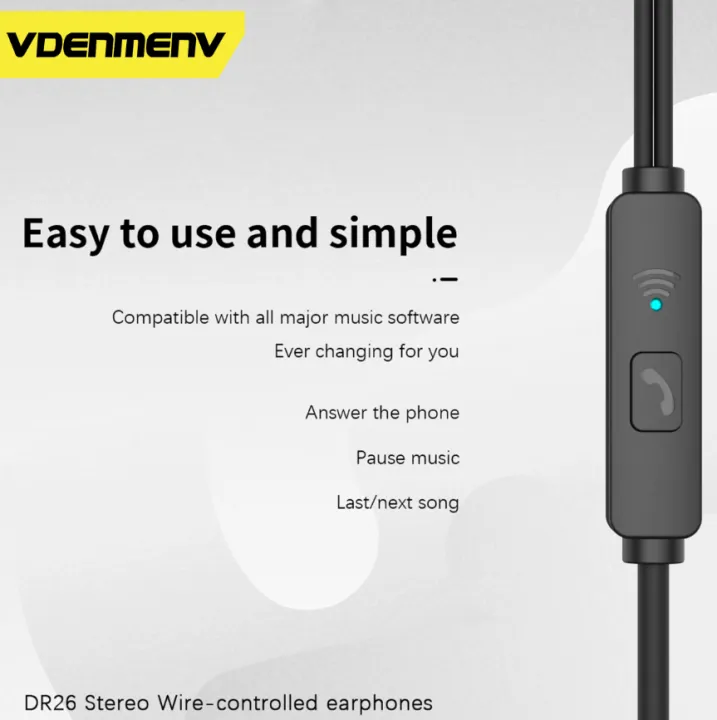 Vdenmenv%20DR26%20Wire%20Controlled%20Earphones%203.5mm%20Black%20-%20Image%204
