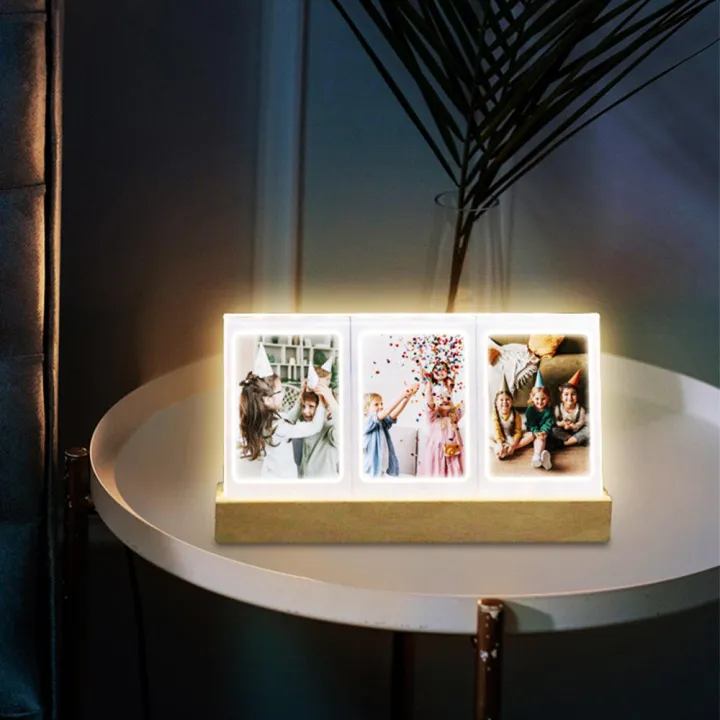 Led Table Frames 3 Inch Transparent Glowing Photo Frame Table Light Wood Color Three-In ...