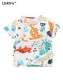 LJMOFA Summer Round Neck Short Sleeve T Shirt For Kids Boy Dinosaur T-shirts Thin Cartoon Children Tops Kids Outfits D122. 
