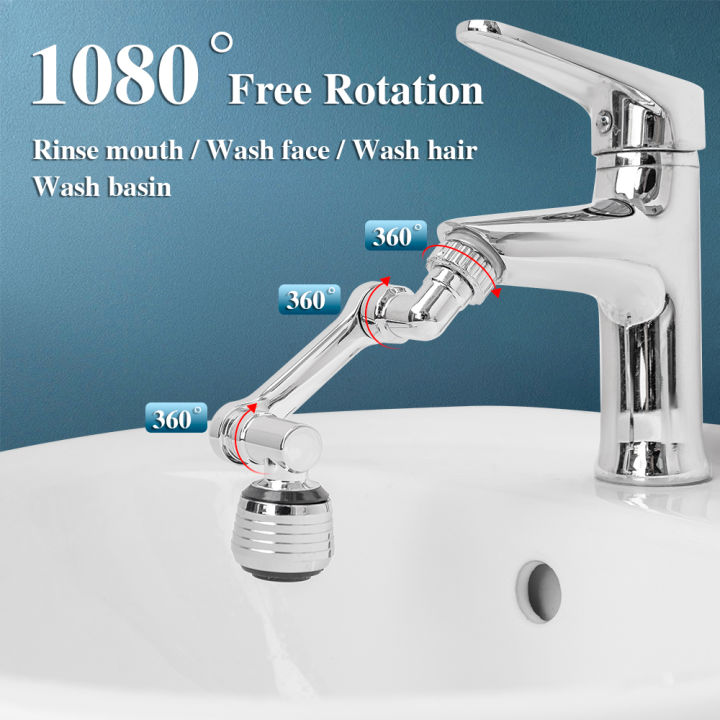 1080° Large-Angle Rotating Splash Filter Faucet Aerator Universal Kitchen Sink Faucet Extender 2Flow Saving Water Tap Nozzle