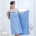 Womens Bath Towel - Blue Wearable Absorbent Microfiber Bath Towel Fast Dry Magic Women Beach Spa Bathrobes Bath Skirt Lady Wearable Drying Girl Dress. 