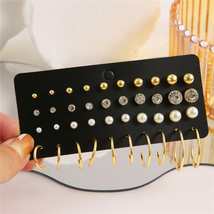 Fashion%20Classic%20Simple%20Small%20Stud%20Earrings%20for%20Women%20Girls%20Gold%20Color%20Crystal%20Rhinestone%20Pearl%2020%20Pairs%20Per%20Set%20Earring%20Jewelry%20-%20Image%202