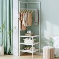 Multi-Function Corner Coat Rack, Floor Stationary Clothes Hanger Shelves, Removable Metal Clothes Storage Shelves, Hanging Shelf Bedroom Standing Corner Coat Rack Easy Assembly Portable Clothes Rack Furniture Storage Rack. 