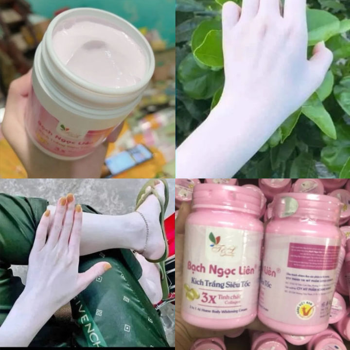 Vietnam Kem kich trang sieu toc bach ngoc lien 3X tinh chat collagen 2in 1 at home body whitening brighten whiten the skin 250g