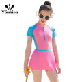 Yfashion Kids Girls Cotton Short Sleeve Swimming Suit Comfortable Breathable Lightweight One-piece Swimsuit Swimwear Rash Guard. 