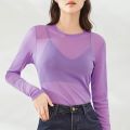 Mesh Undershirt Women's Inner Layer With Sun Protection Clothing Thin Transparent Top Spring Autumn Ice Silk Lace Gauze T-Shirt. 