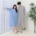 Lazy One-Piece Pajamas Men's Summer Thin Nightdress Mid-Length Button Cardigan Nightgown Men's Pine Pure Cotton Soft. 