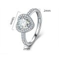 【ZOSR】925 Sterling Silver  Woman Fashion Jewelry High Quality One Carat Crystal Zircon Heart Shaped Adjustable Ring. 