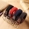 Canvas Elasticated belts Mens womens PU leather Canvas stretch belt Elasticated PU leather trim belt for Casual wear use Adjustable fit Accessory for jeans Suitable for all occasions. 