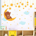 Large size sleeping cute bear star moon room wallpaper nursery window decor without radium stars wall stickers waterproof decoration flower butterfly wedding birthday kids cartoon new born baby gift. 