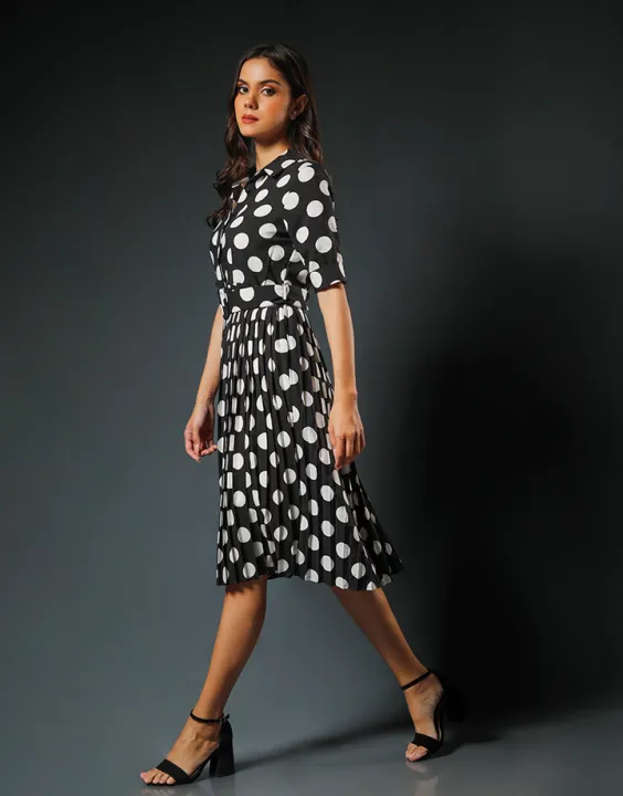 Spring & Summer Polka Dot Dress with Pleated Skirt