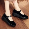 Spring and Summer Polyurethane Old Beijing Cloth Shoes Women's Single-Layer Shoes Platform Flat Low-Cut Hotel Work Shoes Black Cloth Shoes. 