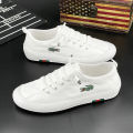 European Station Summer Ice Silk Cloth Shoes Men's Board Shoes Breathable White Shoes Korean Style Trendy All-Match Crocodile Embroidered Canvas Shoes. 