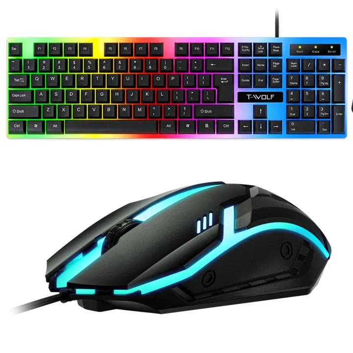 T-Wolf TF230 Wired Keyboard & Mouse Set 104 Keys USB Wired Keyboard 2400DPI Mouse RGB Backlit Gaming Keyboard Mouse Combo