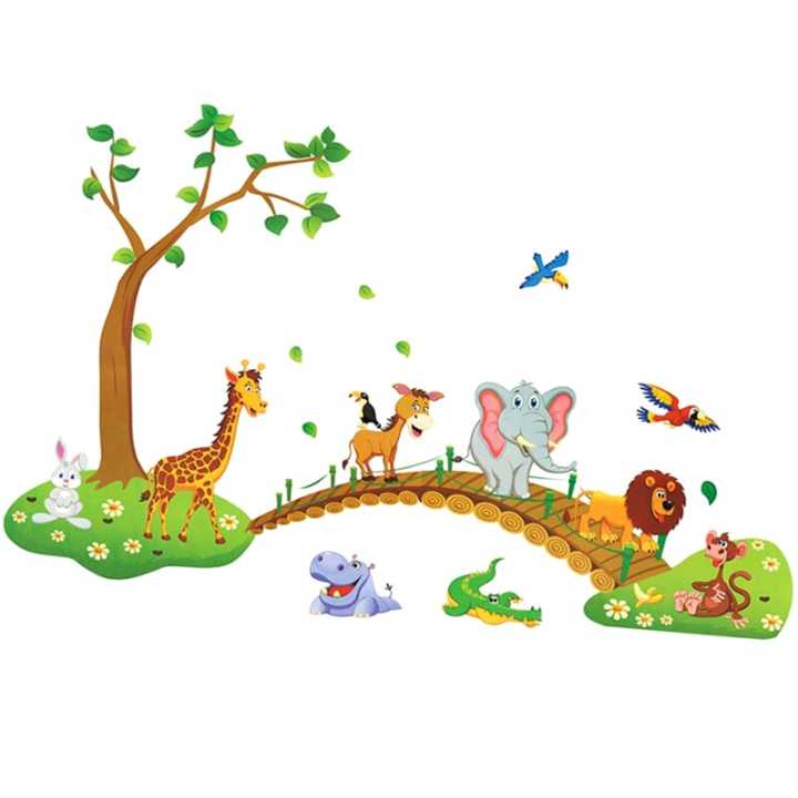 Cartoon Elephant Giraffe Animals Theme Wall Art Decal Sticker Decoration for Living Room Nursery Baby Girl Boy Kid Children's Room Bedroom Decoration