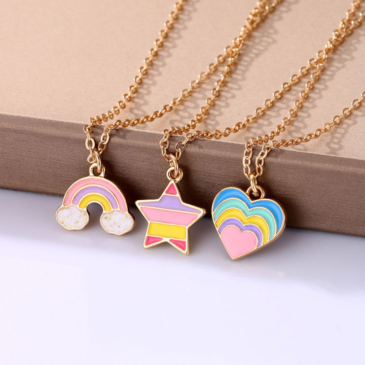 Kidlove Cute Necklaces For Teen Girls Kids Sweet Heart-shaped Star Cloud Pendant Clavicle Chain Necklace Birthday Gift