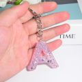 New 26 Letter Pink Letters Keychains Glitter Sequins Resin Key Chain English Alphabet Keyring Handbag Charms Accessory Trinket. 