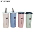HOMETREE 450ml Water Cup With Straw Cola Coffee Cups Wheat Straw Plastic Hehy Drink Bottle Multi-Functional Bouble Lid H177. 