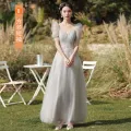Bridesmaid Dress 2024 New Summer Fairy Elegant Bridesmaid Group Dress Sisters Dress Female Gray Slimming Slim Fit Girlfriends Clothes. 