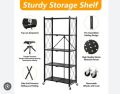 5 layer foldable storage rack organizer with wheel. 