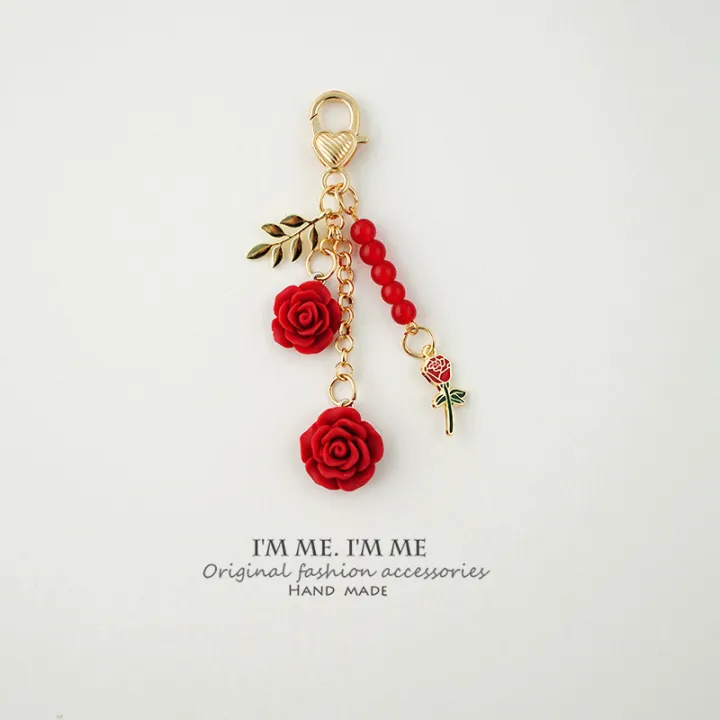 RHS Online Rose Resin Keychain Gilrs Key Holder Women Bag Pendant Car Keychain Gift