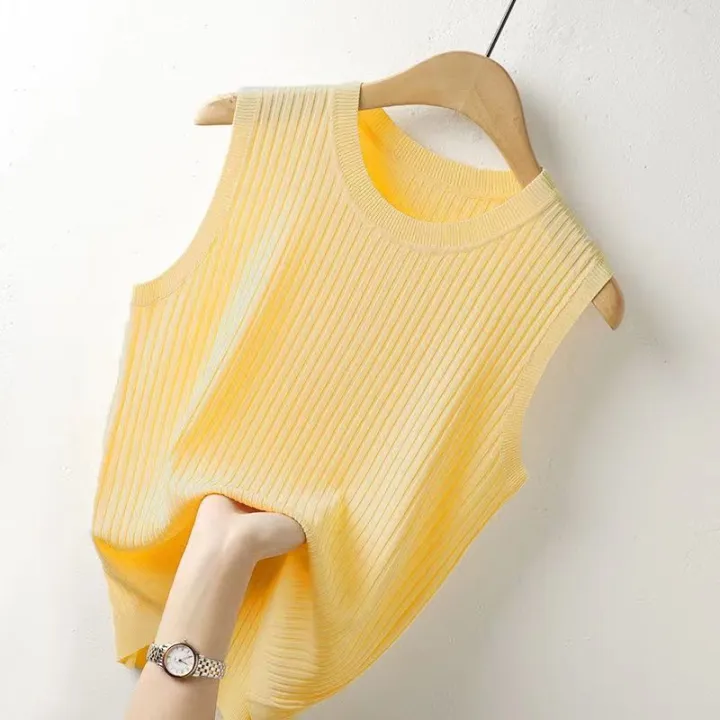 Plus%20Size%20Ice%20Silk%20Camisole%20Women's%20Summer%20Inner%20Wear%20Base%20Short%20Knitted%20Slimming%20Thin%20and%20All-Matching%20Sleeveless%20Top%20Fashion%20-%20Image%205