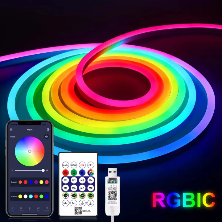 DC5V USB RGBIC Neon LED Strip,1M 2M 3M 5M RGBIC Neon Rope Light with ...