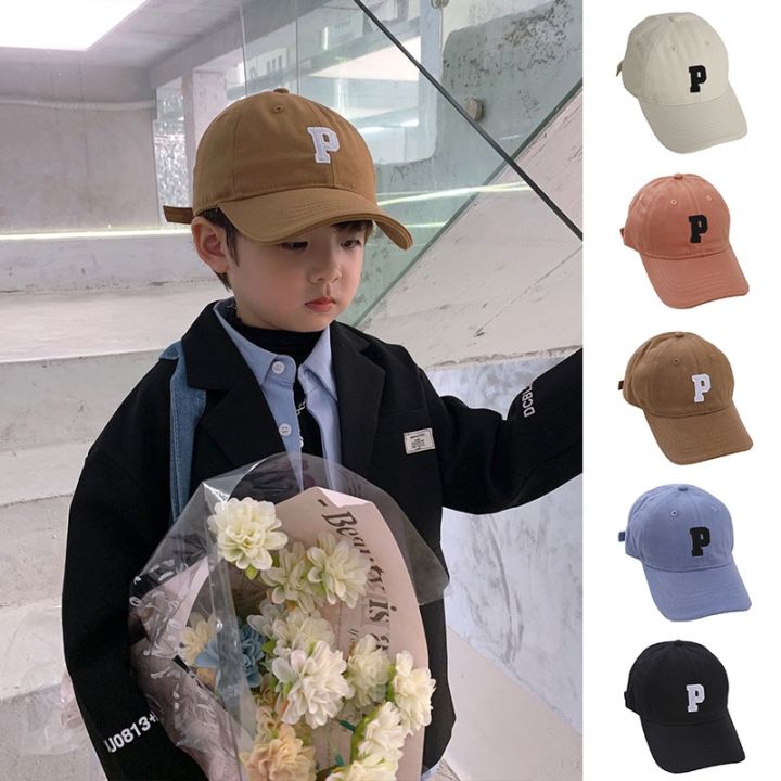 Letter P Embroidered Baby Baseball Cap for Girl Boy Summer Sunscreen Kids Hat Children Solid Color Hip Hop Hats 2-7Y