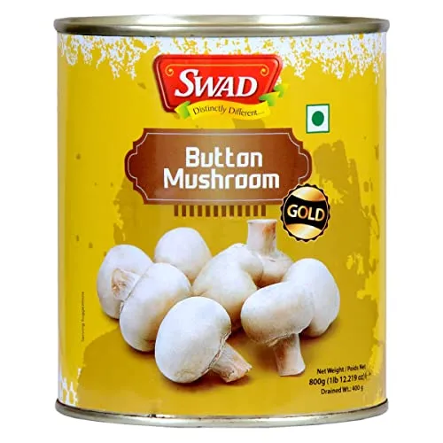 SWAD Premium Canned Button Mushrooms in Brine | Protein-Rich & High in Fiber | Gluten-Free & Low Calorie | Farm Fresh, Vegan & Ready-to-Eat Mushrooms | 800g (Pack of 1) (FROM INDIA)SAB