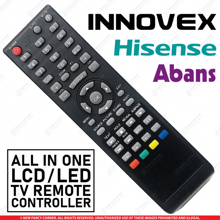 Innovex , Abans & Hisense All-in-One LCD / LED TV Remote Control – Universal Replacement Remote for 24–32 Inch LED, LCD,HDTV – Multi-Brand Compatible Controller FC-TR