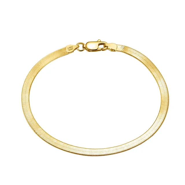 Orsa%20Jewels%2018k%20Gold%20925%20Sterling%20Silver%203mm%20Flexible%20Flat%20Herringbone%20Chain%20Bracelet%20For%20Women%20Fahsion%20Jewelry%20Sb107%20-%20Image%204