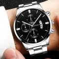【Miga Plaza】Fashion Mens Watches Luxury Silver Stainless Steel Quartz Wrist Watch Man Business Watch for Men Calendar Clock Reloj Hombre. 