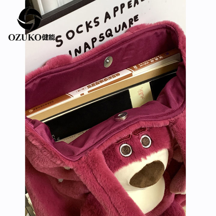 Jianeng%20Cute%20Plush%20Bag%20Women's%20Autumn%20and%20Winter%20New%20Cartoon%20Strawberry%20Bear%20Handbag%20Niche%20Sweet%20Girls'%20One-Shoulder%20Bag%20-%20Image%202