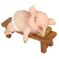 Pig Statue Resin Vibrant Colors Rustic Lying On Bench Cute Funny Mini Pig Figurine Lifelike Look for Family Office. 