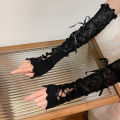 Long Fishnet Mesh Gloves Arm Sleeve Lace Bandage Half-Finger Gloves Satin Ribbon Ties Up Cool Gothic Punk Gloves. 