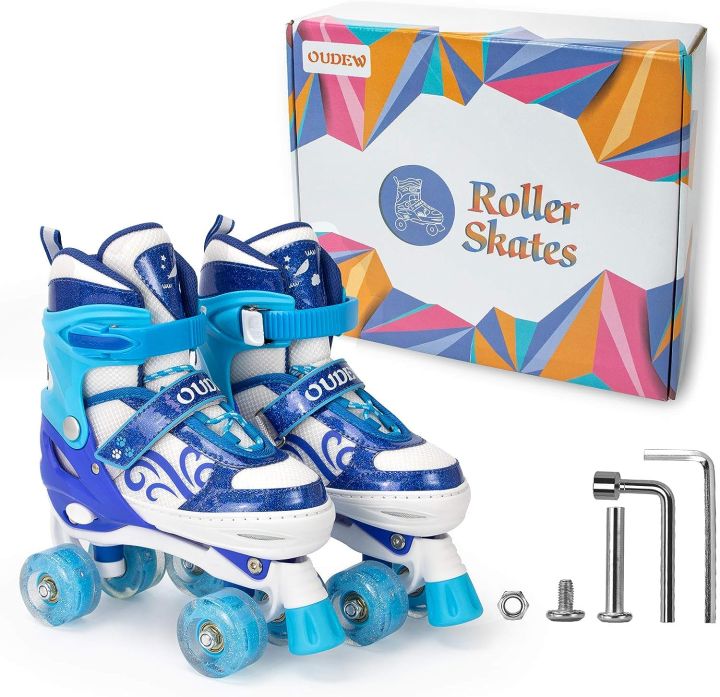 OUDEW Roller Skates for Girls Boys,fit for Kids Beginners Skate with Light up Wheels and Adjustable Sizes,Blue |65K