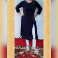 Ladies long side button top with button color legging. 
