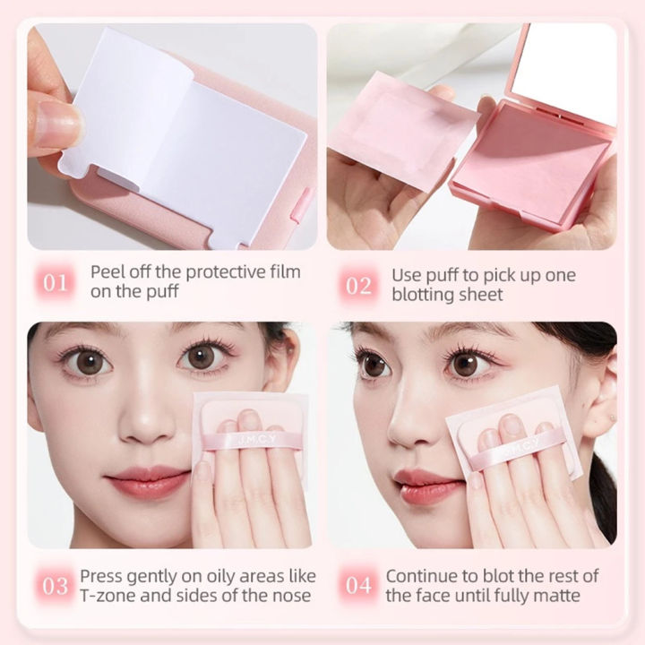 Long-Lasting%20With%20Puff%20Oil%20Control%20Blotting%20Paper%20With%20Mirror%20Compact%20Portable%20Oil%20Absorbing%20Sheets%20Lightweight%203-in-1%20Blotting%20Paper%20for%20Summer%20Travel%20-%20Image%204