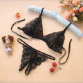 Yfashion 2PCS/Set Women Cotton Lace Bra + Briefs hree-Point Crotch Underwear Set. 