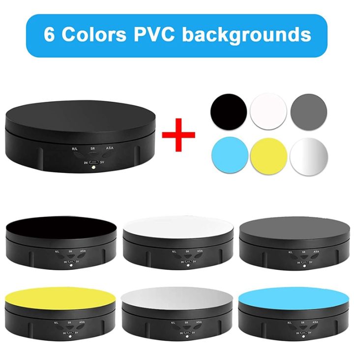 OYPFXMI%20Motorized%20Rotating%20Display%20Stand,%20360%20Degree%20Photography%20Turntable%20with%206%20PVC%20Backgrounds,Battery/USB%20Power%20Supply%20Black%20-%20Image%202