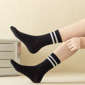 Woman Men Unisex Street Striped Mid Tube Socks Breathable Sports Solid Versatile Striped Black White Socks ZHANGNA. 