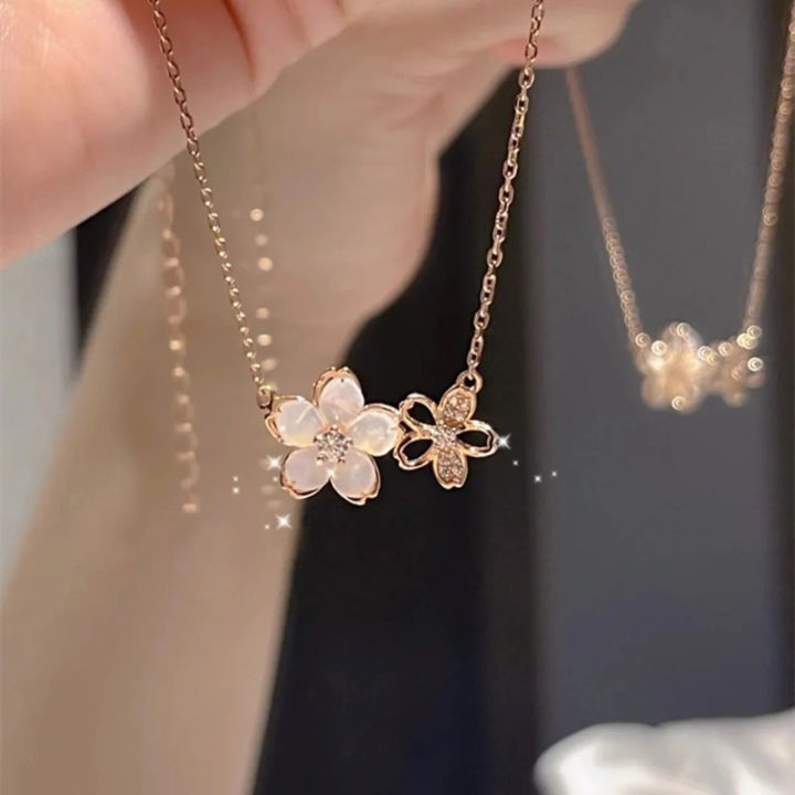 New Super Fairy Cherry Blossom Women's Niche Clavicle Chain High Color Value Peach Blossom Necklace Women's Necklace
