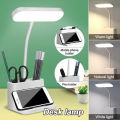 LED Desk Lamp with Pen & Phone Holder 3 Color Modes & Stepless Dimming USB Rechargeable Book Reading Light,Eye-Caring Study Lamp for Kids, Touch Table Lamp with Flexible Gooseneck for Home and Office. 