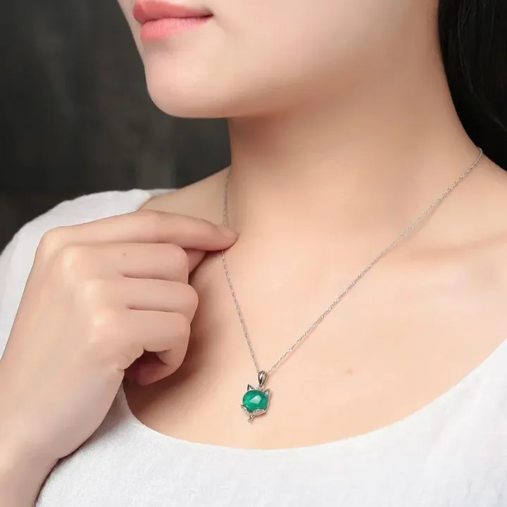 Natural%20Green%20Jade%20Fox%20Pendant%20Necklace%20925%20Silver%20Jadeite%20Chalcedony%20Amulet%20Fashion%20Charm%20Jewelry%20Gifts%20for%20Women%20Her%20-%20Image%205
