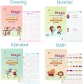 Sank Magic Practice Copybook with 1 Pen 10 refills+ 1 pen case,4 pcs Reusable Handwriting Magic Practice Copybook for Children, Alphabet Number Math Drawing Tracing Book. 