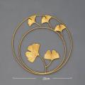 Creative Wrought Iron Metal Wall Decoration Round Wall Hanging Wrought Palm Leaf Ginkgo Leaf Background Wall Living Room Decor. 