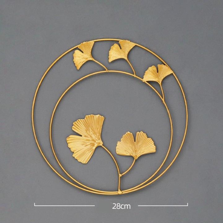 Creative Wrought Iron Metal Wall Decoration Round Wall Hanging Wrought Palm Leaf Ginkgo Leaf Background Wall Living Room Decor
