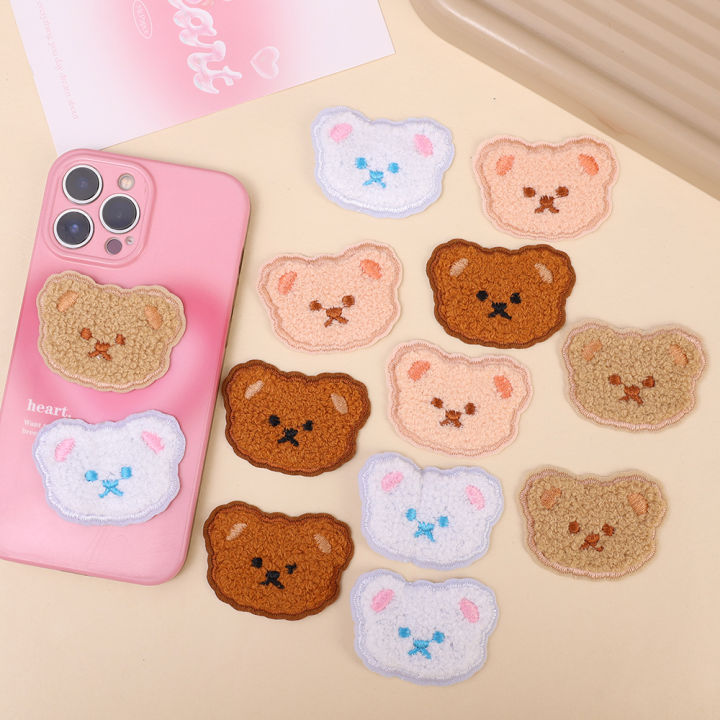 4pcs Lovely Plush Teddy Bear Patch Embroidery Cloth Stickers Fashionable Patchwork With Self-adhesive Decoration For Bag Clothing