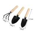 3 PCS Garden Plant Tools Mini Wooden Handle Shovel Rake Spade Bonsai Succulent Tools Kit. 