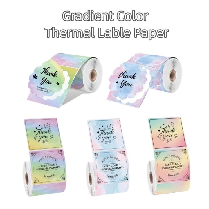 140pcs New 50x50 mm Thermal Label Roll Tear-resistant Waterproof Square Label Sticker Color Gradient Flower Shape Printer Paper